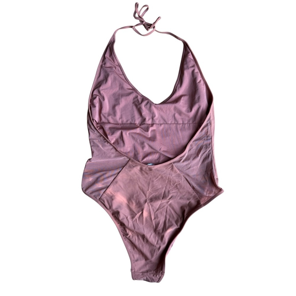 Aerie Rust One-Piece Mesh-Paneled Halter Swimsuit (XL) - Picture 2 of 4